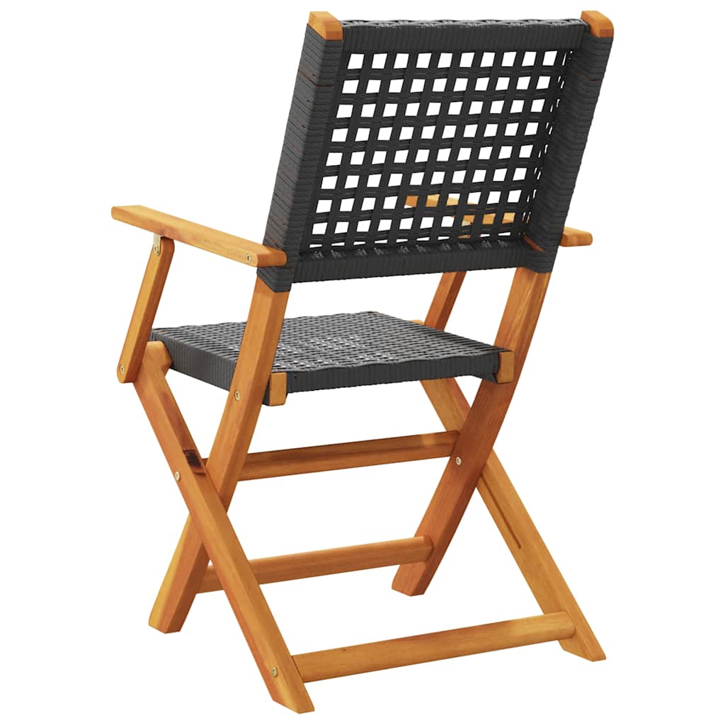vidaXL Folding Chairs 6 pcs Black Poly Rattan and Solid Wood 5