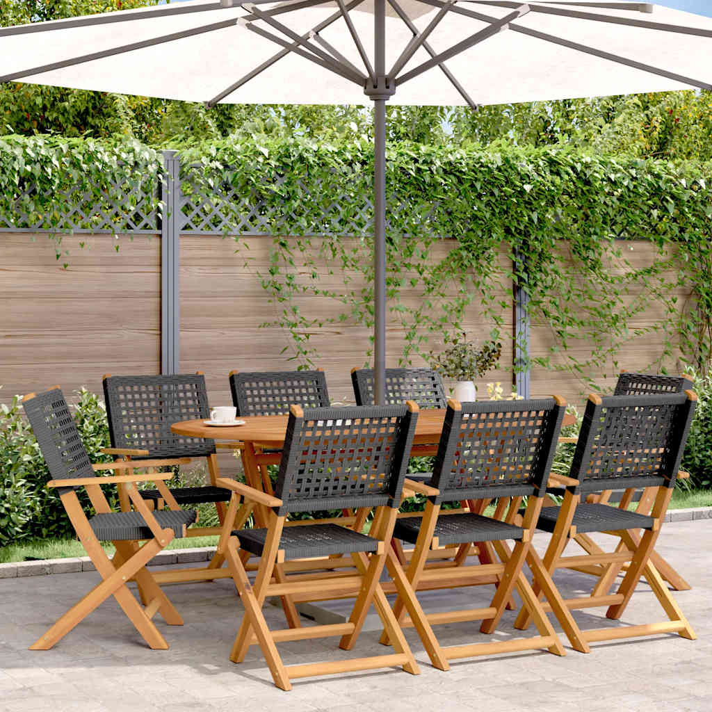 vidaXL Folding Chairs Poly Rattan and Solid Wood