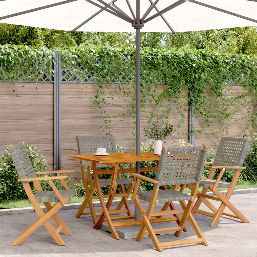 vidaXL Folding Chairs Poly Rattan and Solid Wood