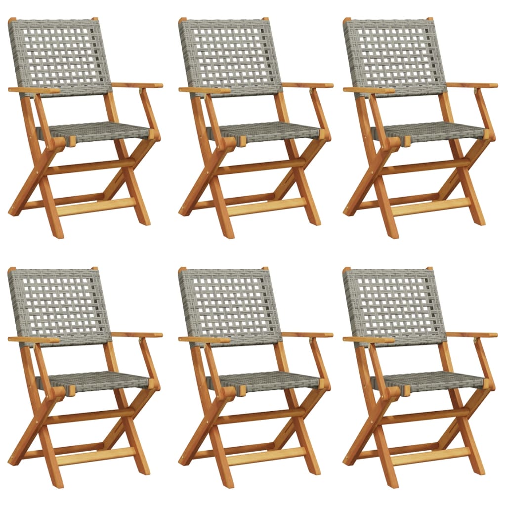 vidaXL Folding Chairs 6 pcs Grey Poly Rattan and Solid Wood 2