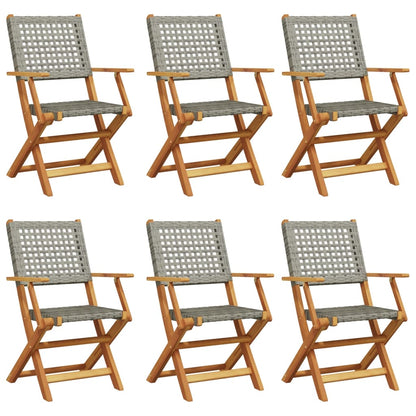 vidaXL Folding Chairs 6 pcs Grey Poly Rattan and Solid Wood 2