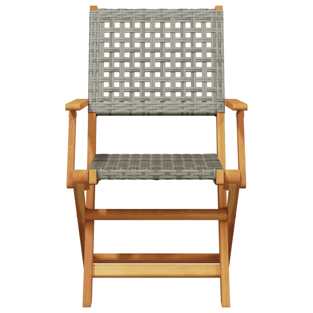 vidaXL Folding Chairs 6 pcs Grey Poly Rattan and Solid Wood 4