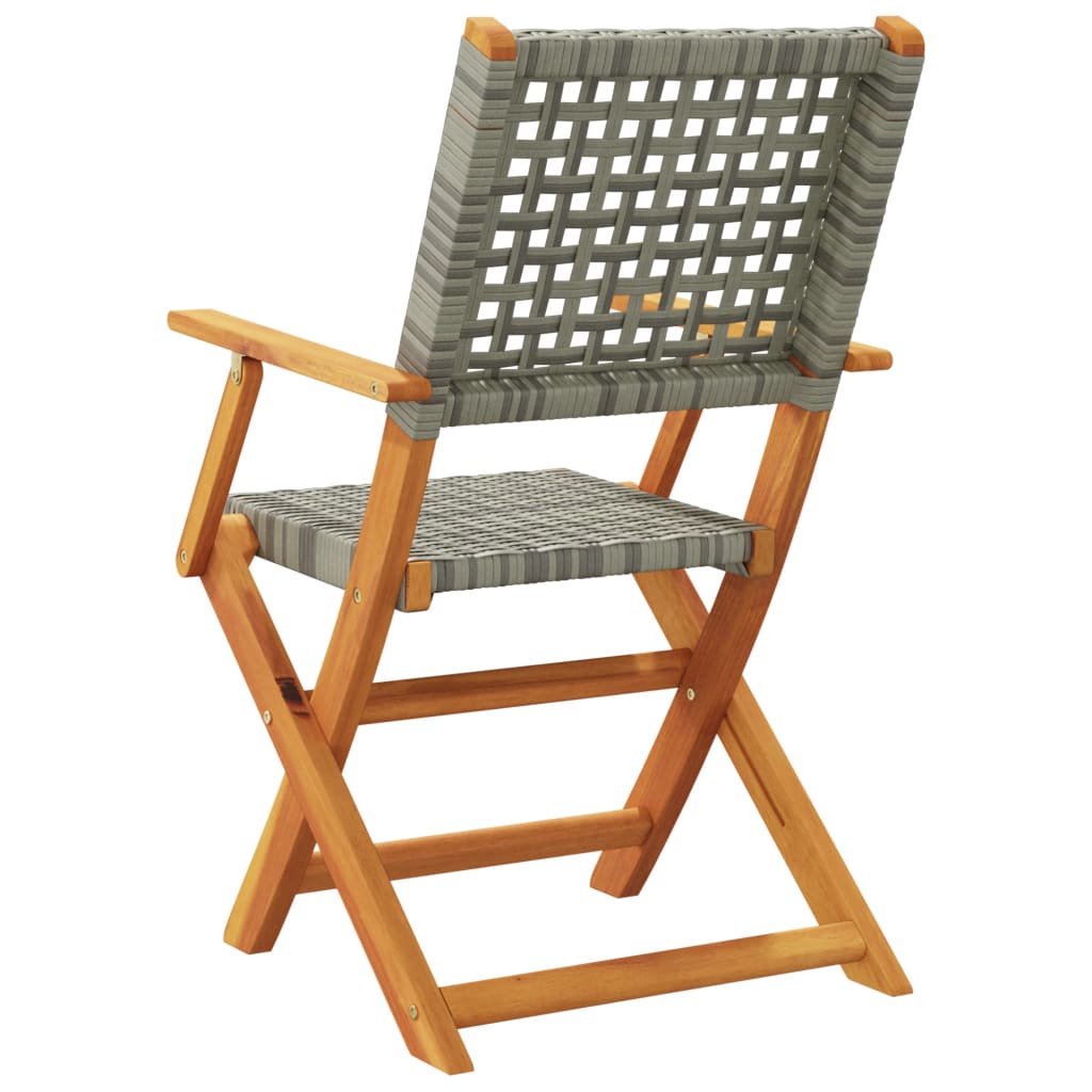 vidaXL Folding Chairs 6 pcs Grey Poly Rattan and Solid Wood 5