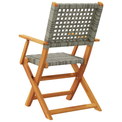 vidaXL Folding Chairs 6 pcs Grey Poly Rattan and Solid Wood 5