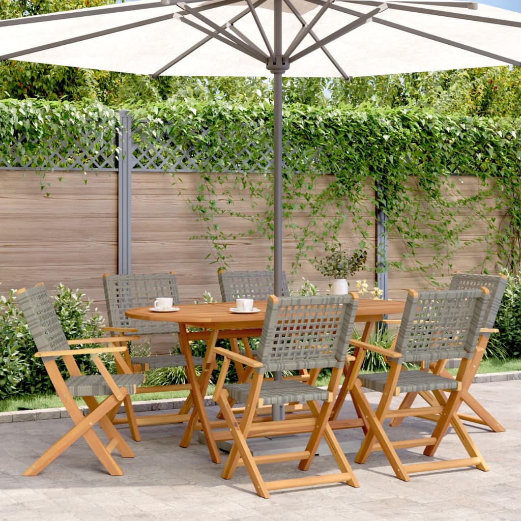 vidaXL Folding Chairs 6 pcs Grey Poly Rattan and Solid Wood 1