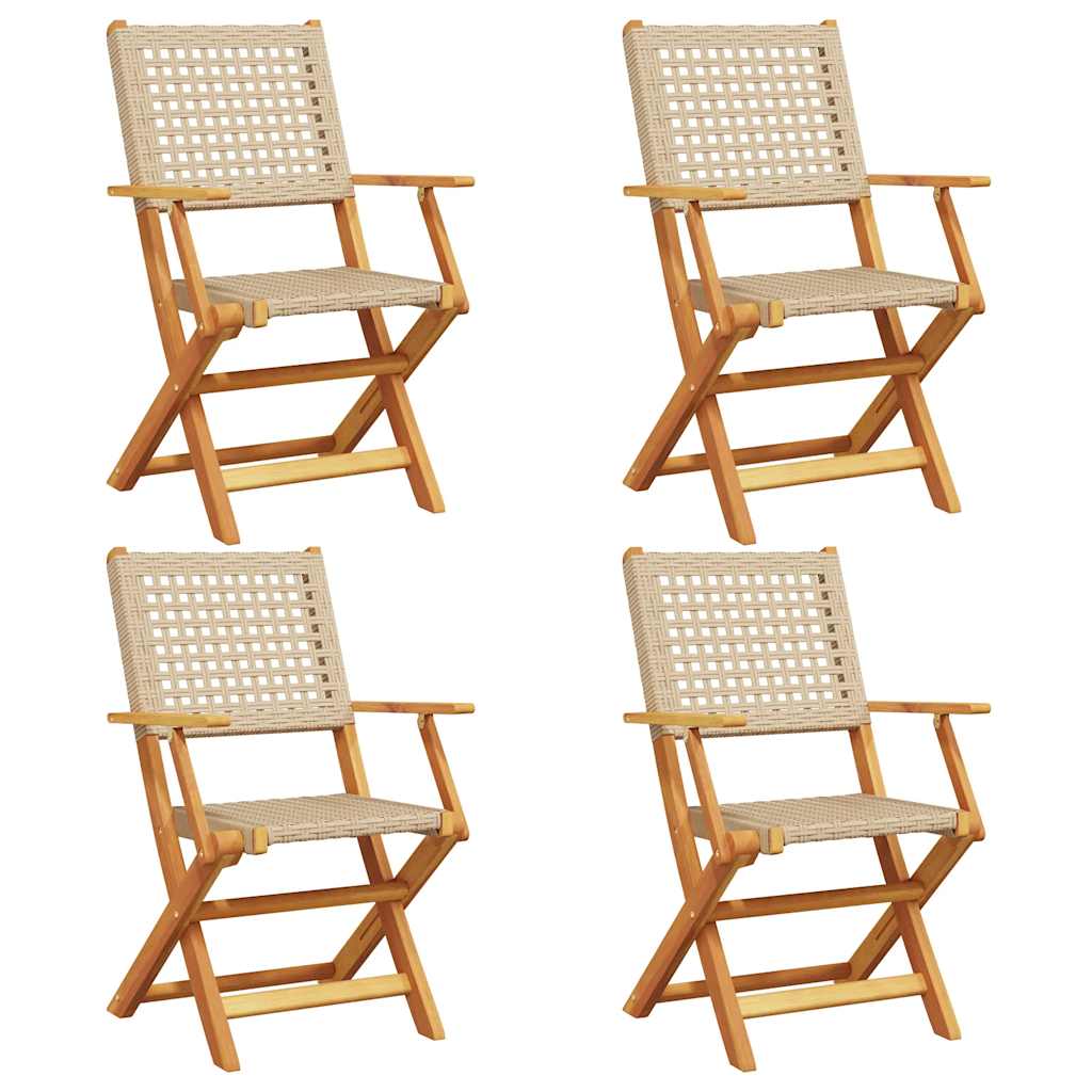 vidaXL Folding Chairs 4 pcs Beige Poly Rattan and Solid Wood 2