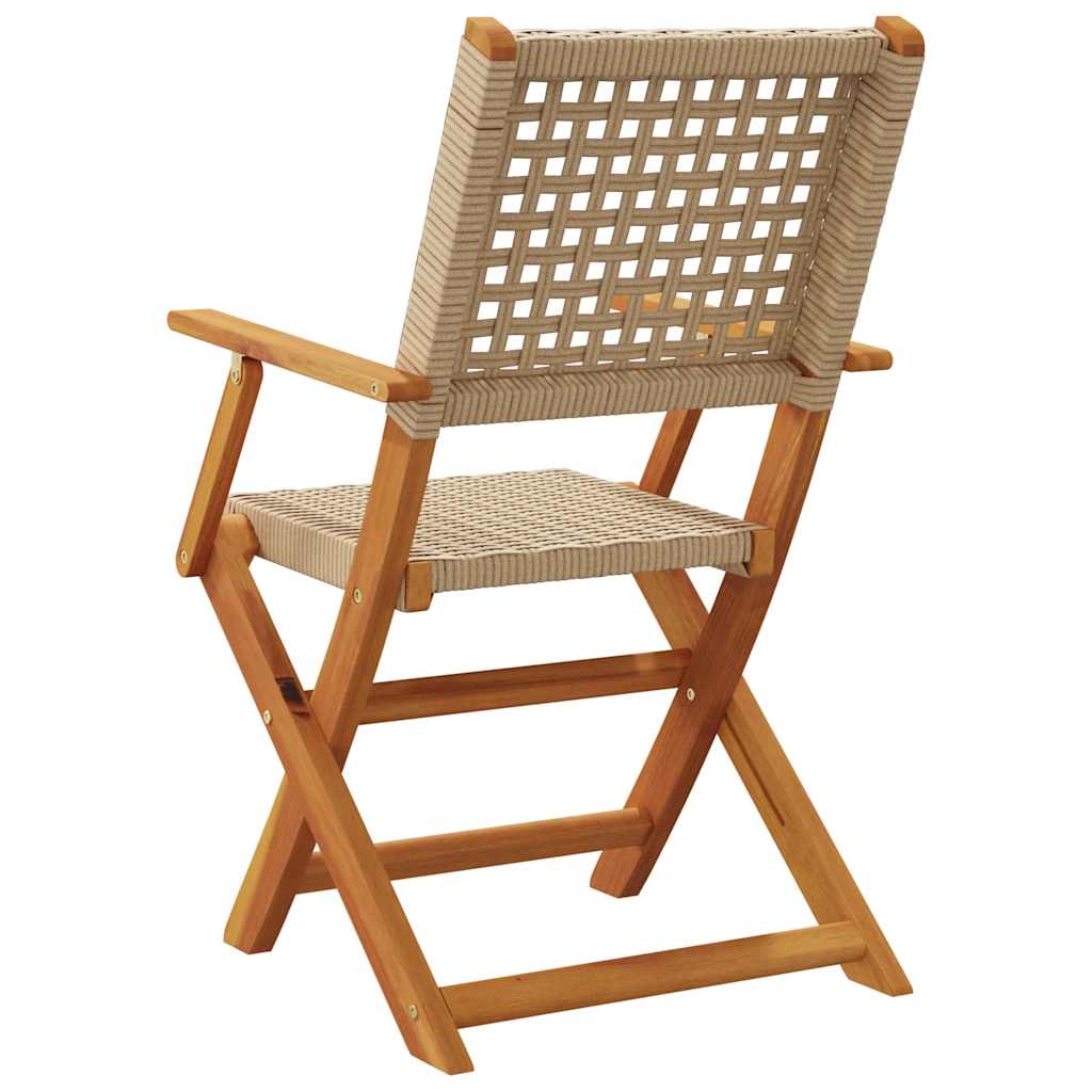 vidaXL Folding Chairs 4 pcs Beige Poly Rattan and Solid Wood 5