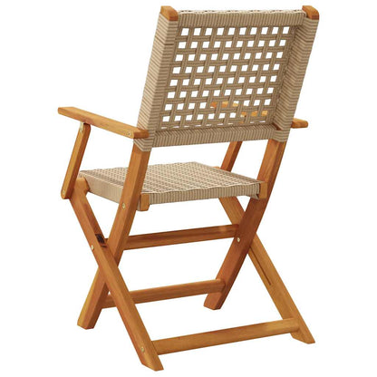 vidaXL Folding Chairs 4 pcs Beige Poly Rattan and Solid Wood 5