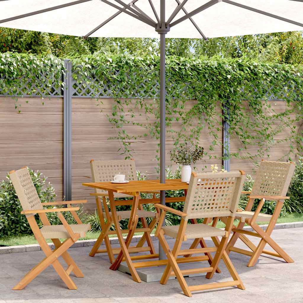 vidaXL Folding Chairs 4 pcs Beige Poly Rattan and Solid Wood 1