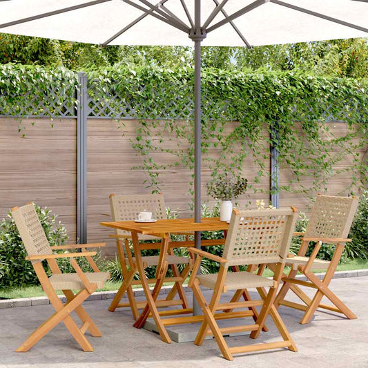 Folding Chairs Poly Rattan and Solid Wood Beige 4