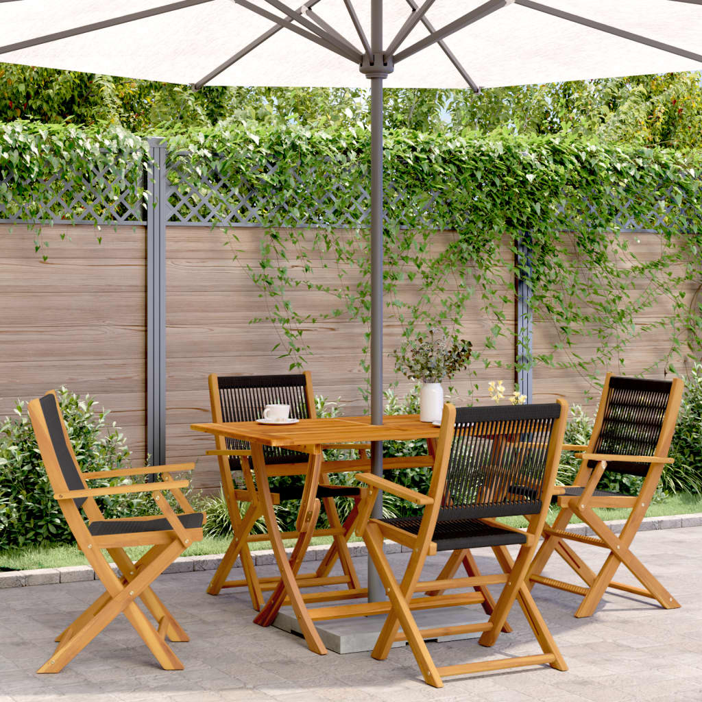 vidaXL Folding Chairs 4 pcs Black Solid Wood Acacia 1