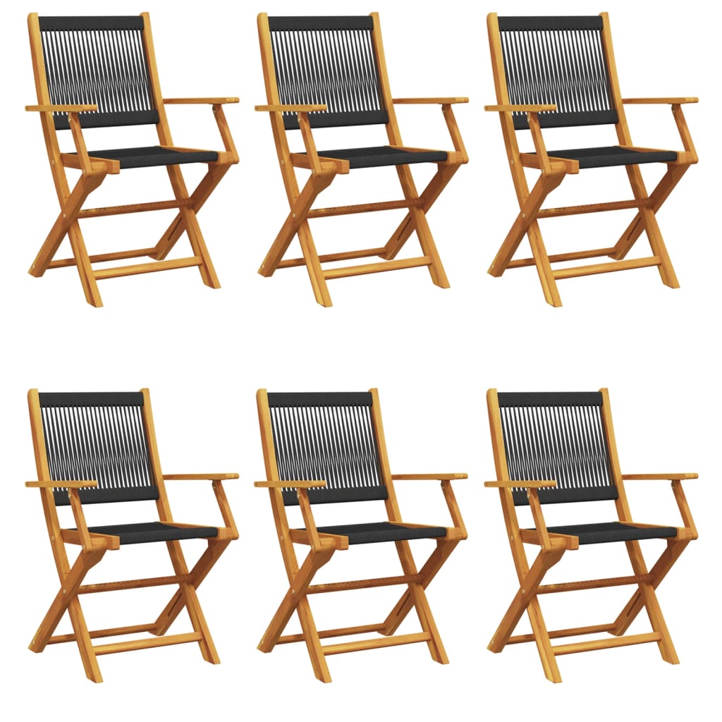 vidaXL Folding Chairs 6 pcs Black Solid Wood Acacia 2