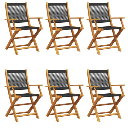 vidaXL Folding Chairs 6 pcs Black Solid Wood Acacia 2