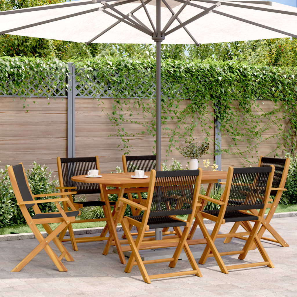 vidaXL Folding Chairs 6 pcs Black Solid Wood Acacia 1