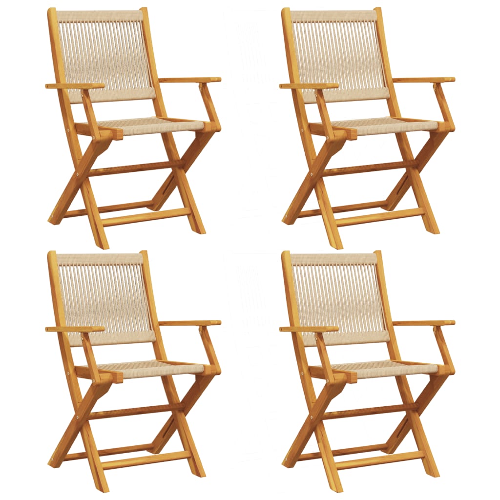 vidaXL Folding Chairs 4 pcs Beige Solid Wood Acacia 2