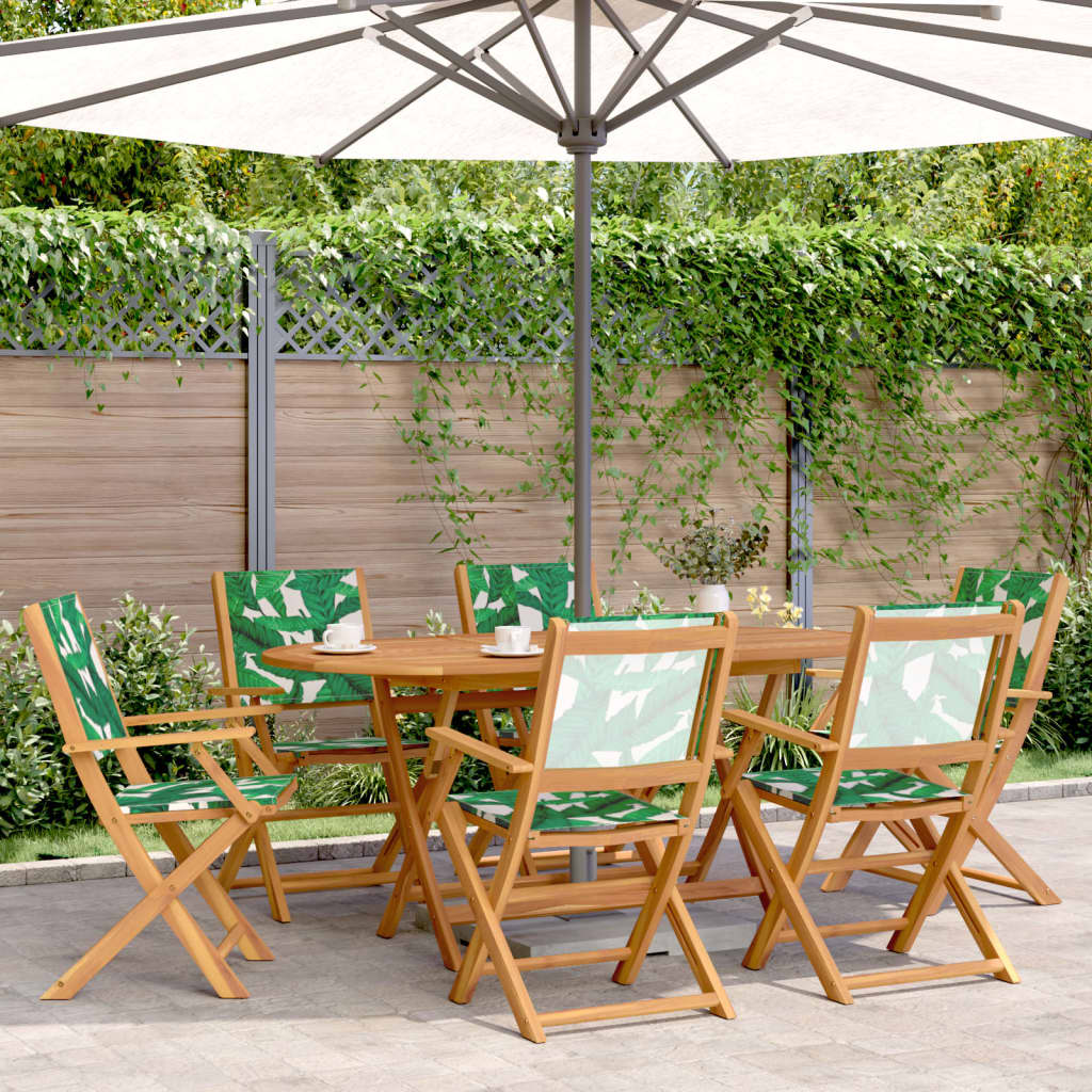 vidaXL Folding Chairs 6 pcs Green Fabric and Solid Wood 1