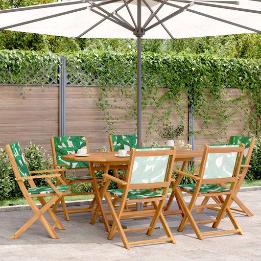 Folding Chairs Fabric and Solid Wood 6 pcs Leaf pattern