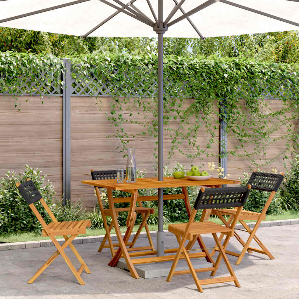 Folding Chairs Poly Rattan and Solid Wood Black 4