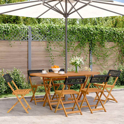 Folding Chairs Poly Rattan and Solid Wood Black 6