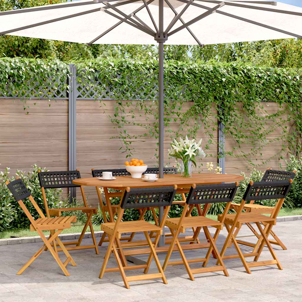 Folding Chairs Poly Rattan and Solid Wood Black 8