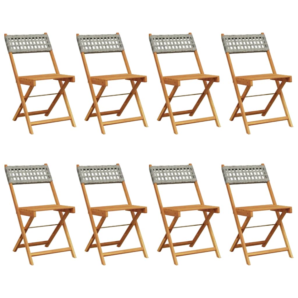 vidaXL Folding Chairs 8 pcs Grey Poly Rattan and Solid Wood 2