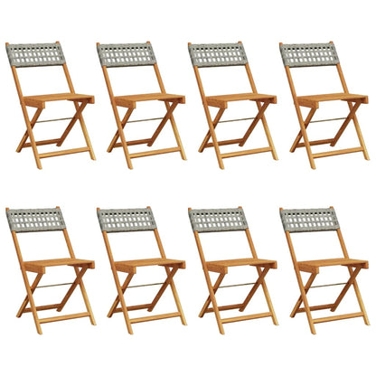 vidaXL Folding Chairs 8 pcs Grey Poly Rattan and Solid Wood 2