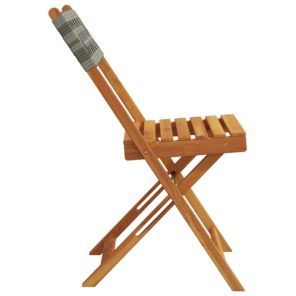 vidaXL Folding Chairs 8 pcs Grey Poly Rattan and Solid Wood 5