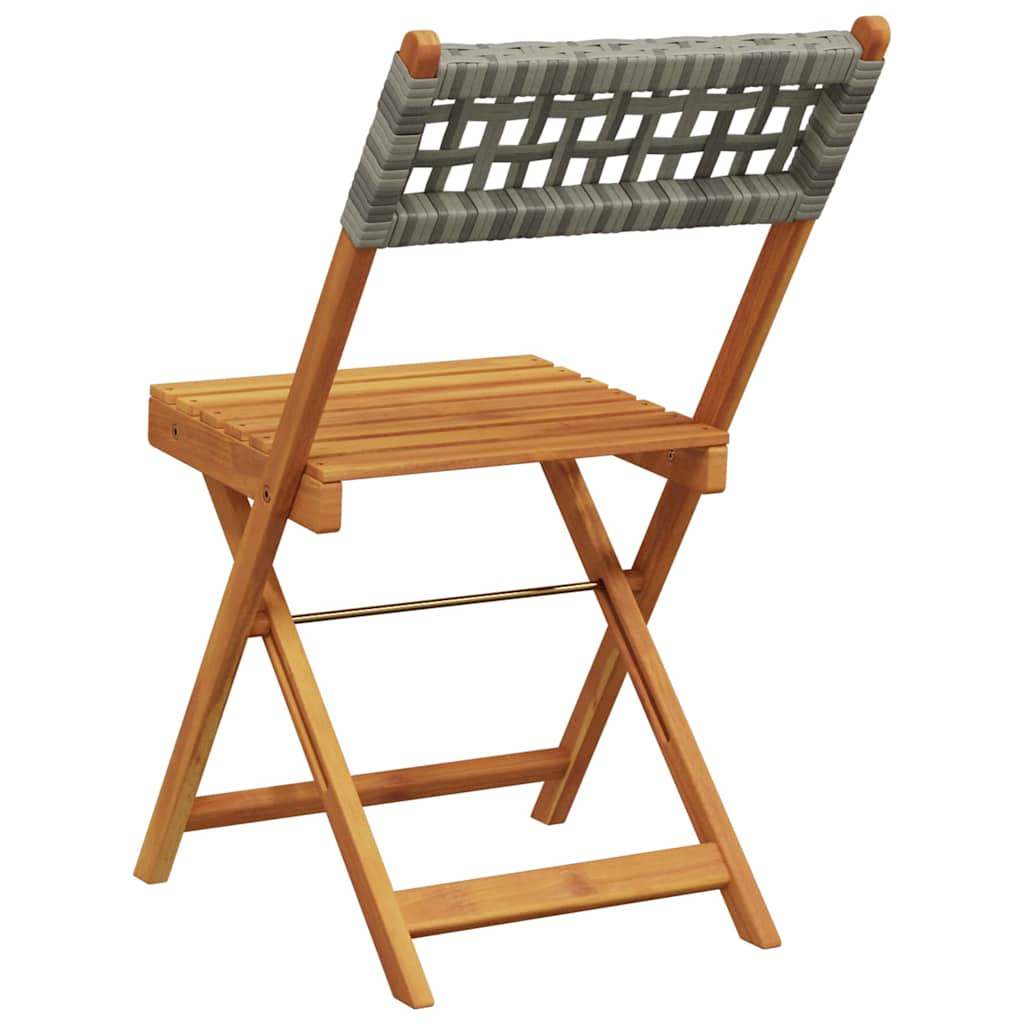 vidaXL Folding Chairs 8 pcs Grey Poly Rattan and Solid Wood 6