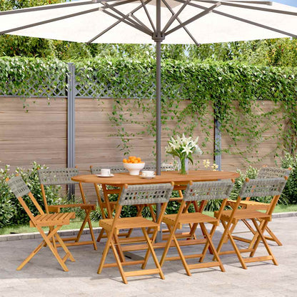 vidaXL Folding Chairs 8 pcs Grey Poly Rattan and Solid Wood 1