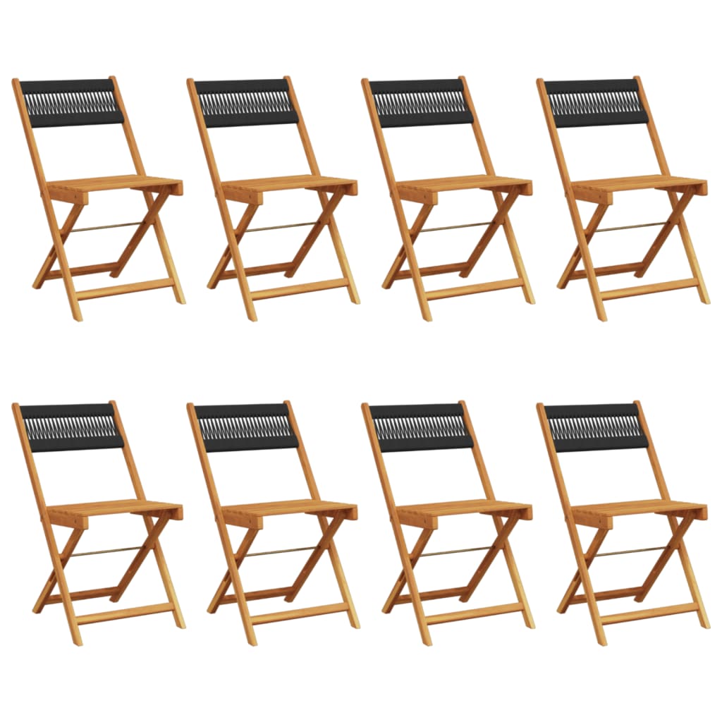 vidaXL Folding Chairs 8 pcs Black Solid Wood Acacia 2