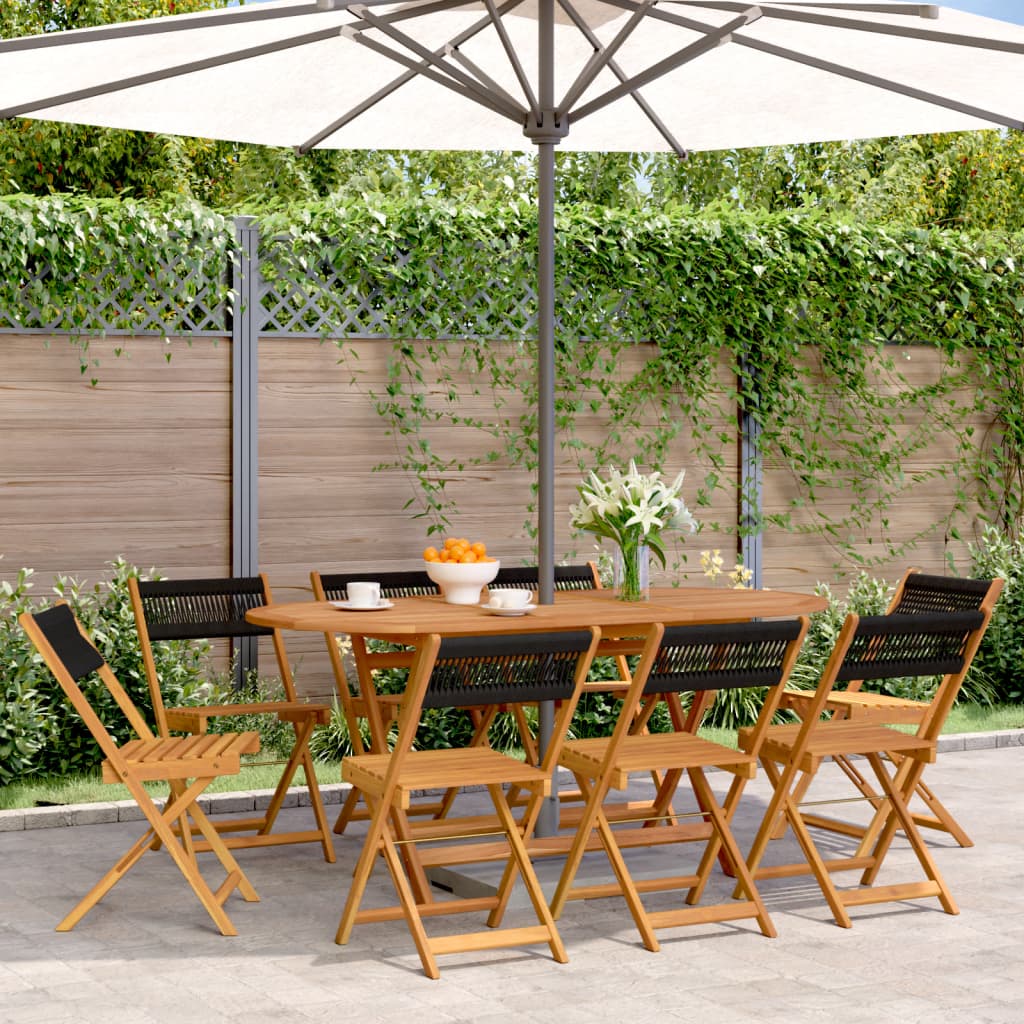 vidaXL Folding Chairs 8 pcs Black Solid Wood Acacia 1