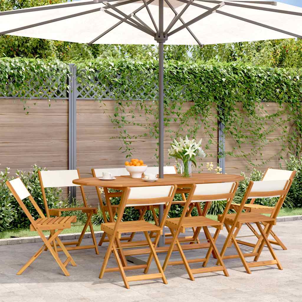 vidaXL Folding Chairs 8 pcs Cream White Fabric and Solid Wood 1