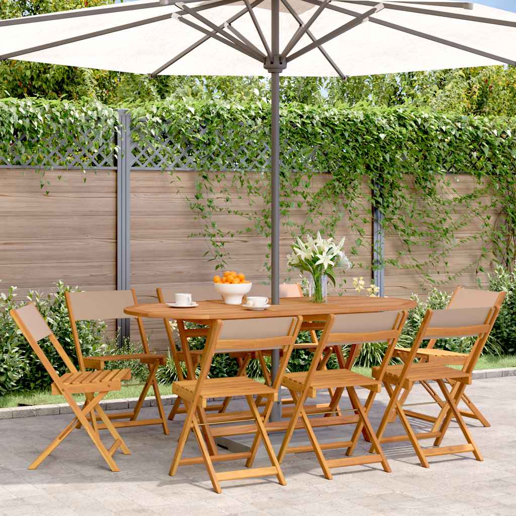 vidaXL Folding Chairs 8 pcs Taupe Fabric and Solid Wood 1