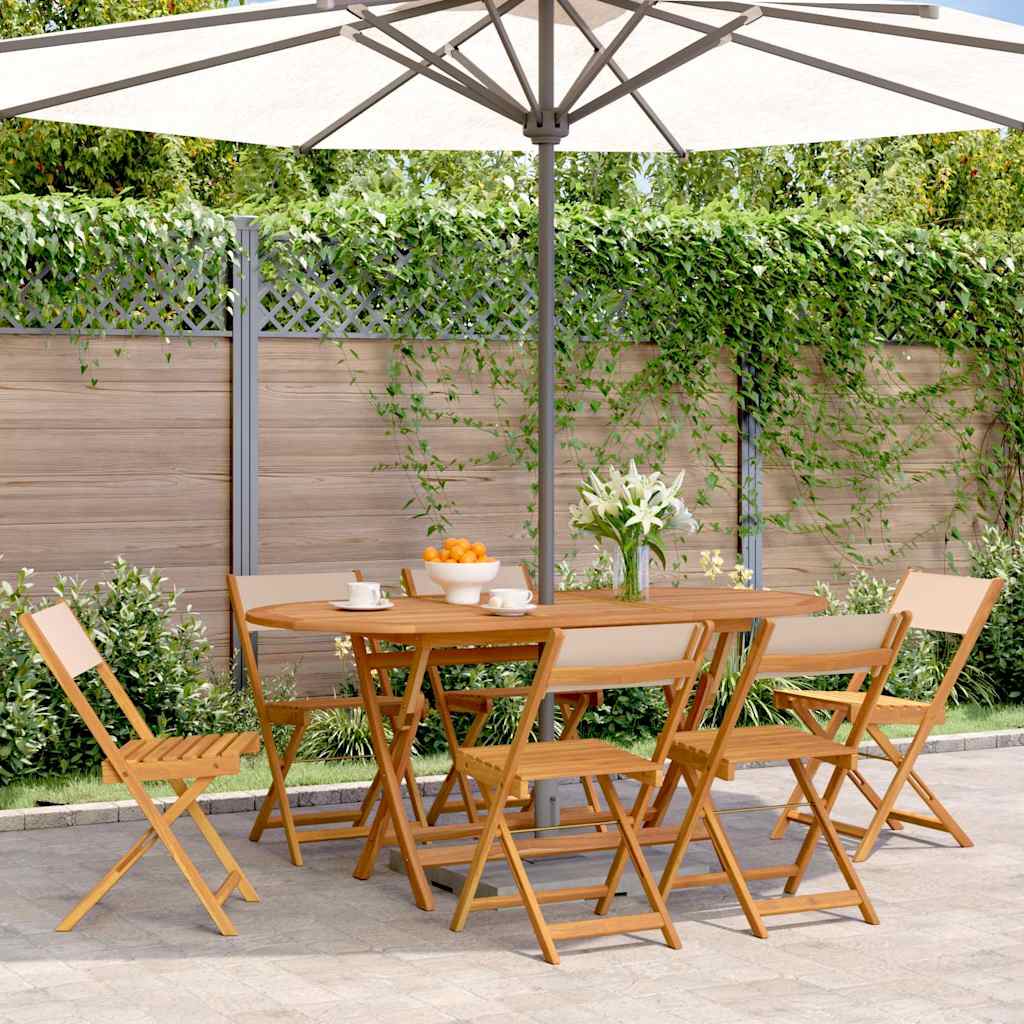 vidaXL Folding Chairs 6 pcs Beige Fabric and Solid Wood 1