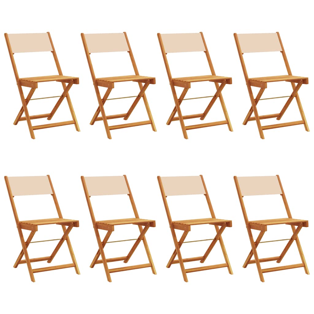 vidaXL Folding Chairs 8 pcs Beige Fabric and Solid Wood 2