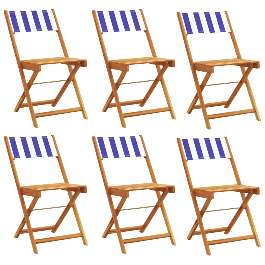 vidaXL Folding Chairs 6 pcs Blue and White Fabric and Solid Wood 2
