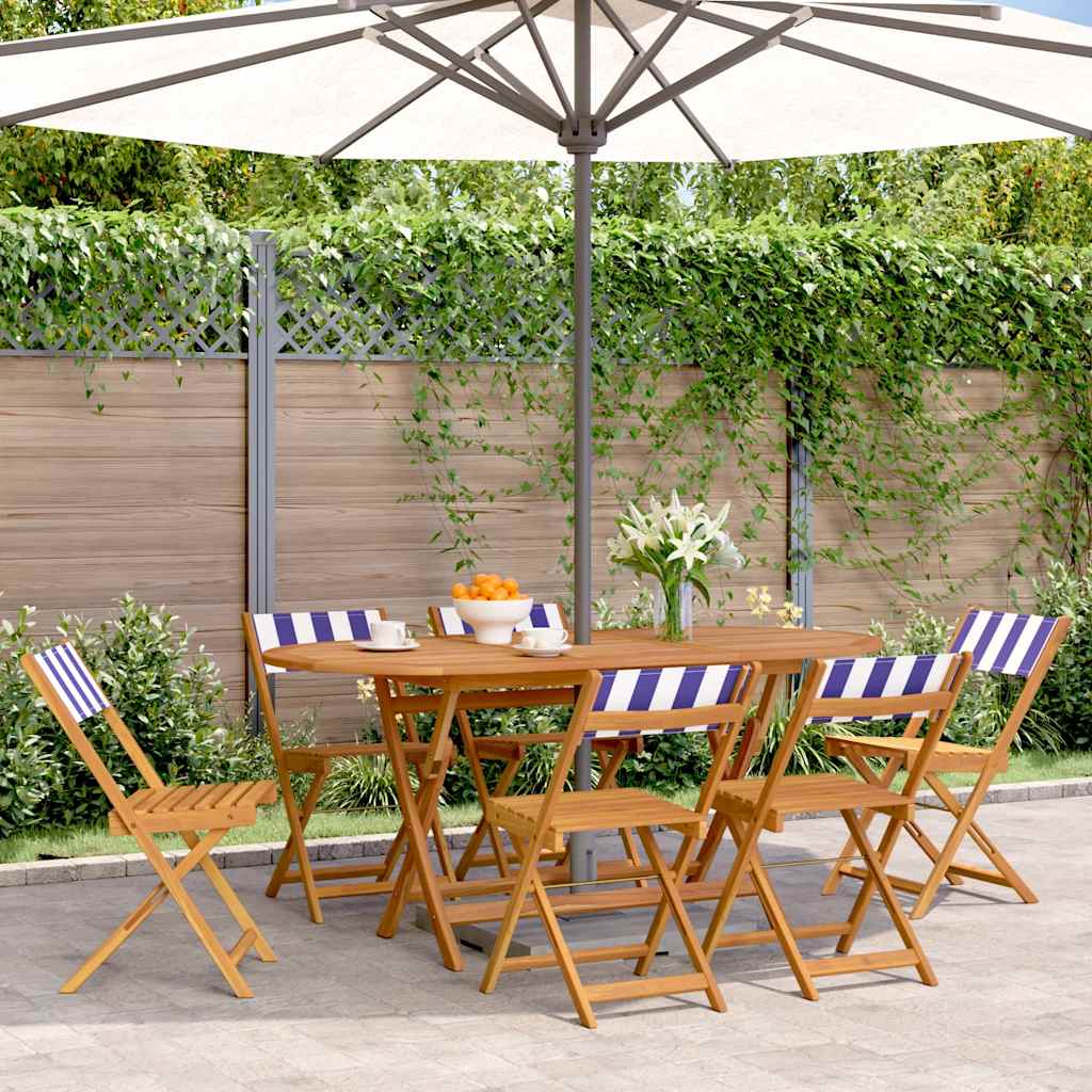 vidaXL Folding Chairs 6 pcs Blue and White Fabric and Solid Wood 1