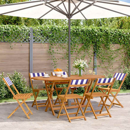 vidaXL Folding Chairs 6 pcs Blue and White Fabric and Solid Wood 1