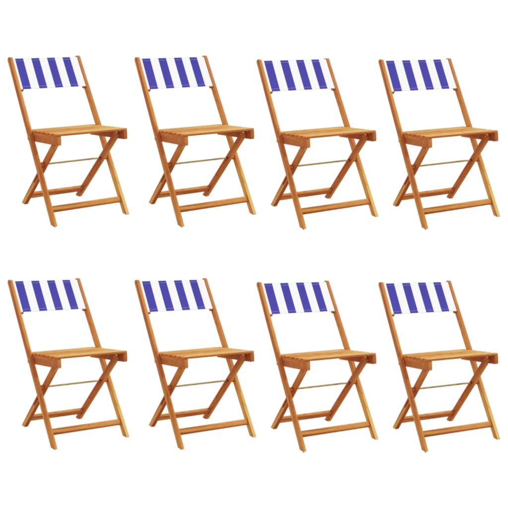vidaXL Folding Chairs 8 pcs Blue and White Fabric and Solid Wood 2