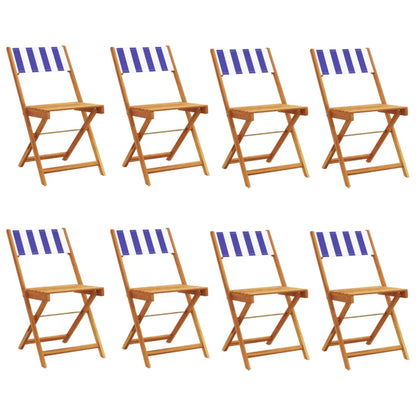 vidaXL Folding Chairs 8 pcs Blue and White Fabric and Solid Wood 2