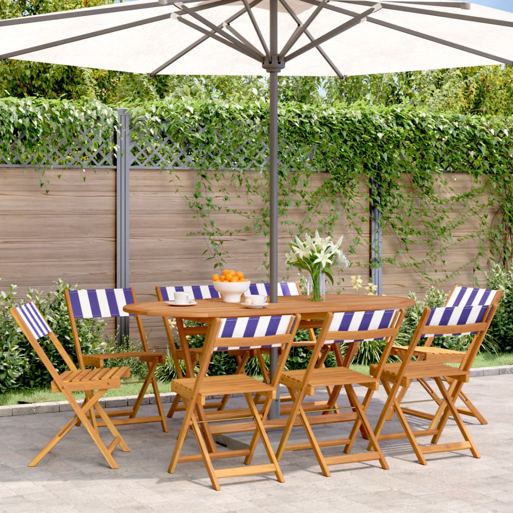 vidaXL Folding Chairs 8 pcs Blue and White Fabric and Solid Wood 1