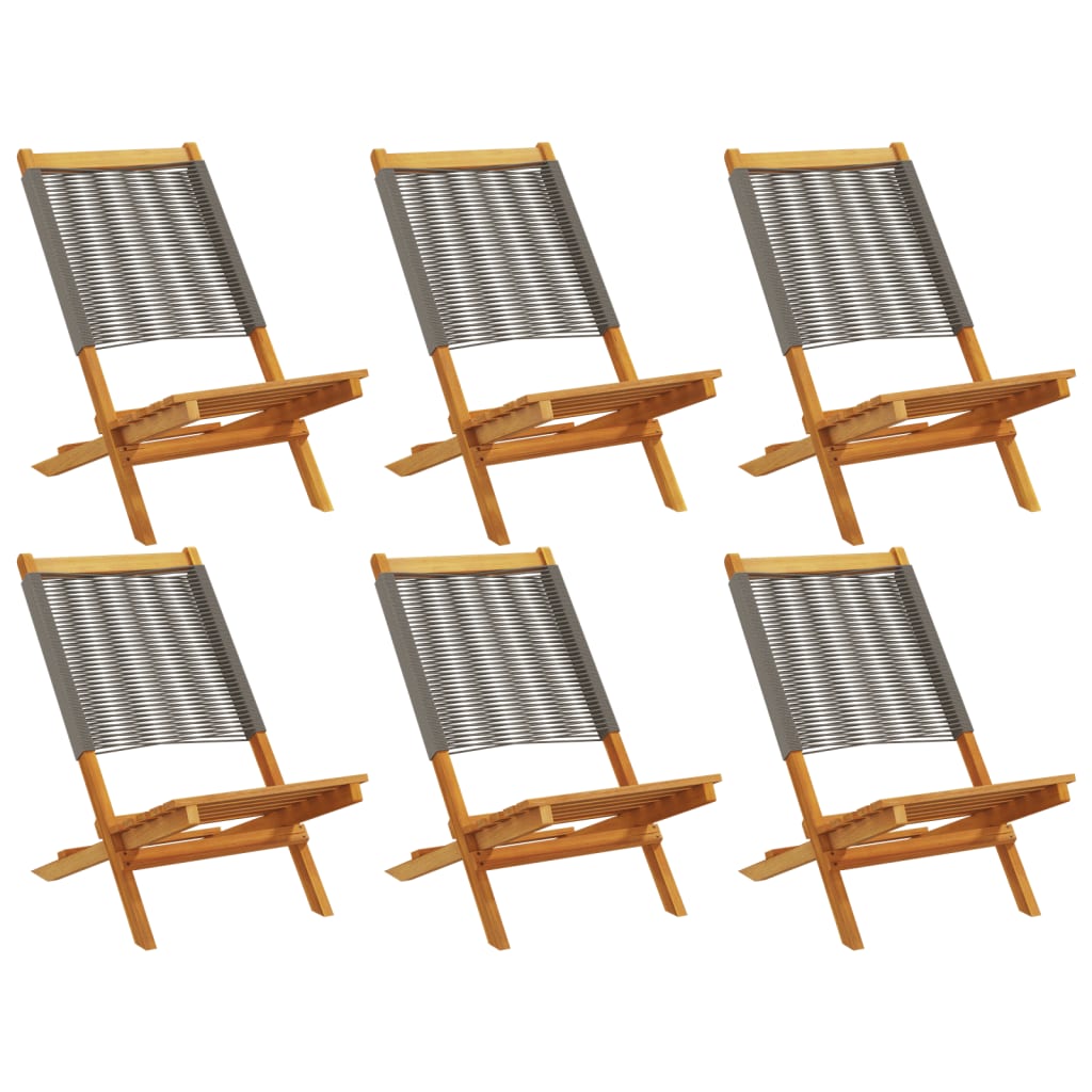 vidaXL Folding Chairs 6 pcs Grey Solid Wood Acacia 2