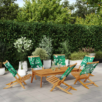 vidaXL Folding Chairs 6 pcs Green Fabric and Solid Wood 1