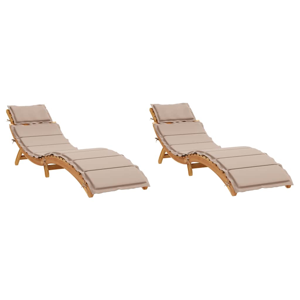 vidaXL Sun Loungers with Cushions 2 pcs Taupe Solid Wood Acacia 2