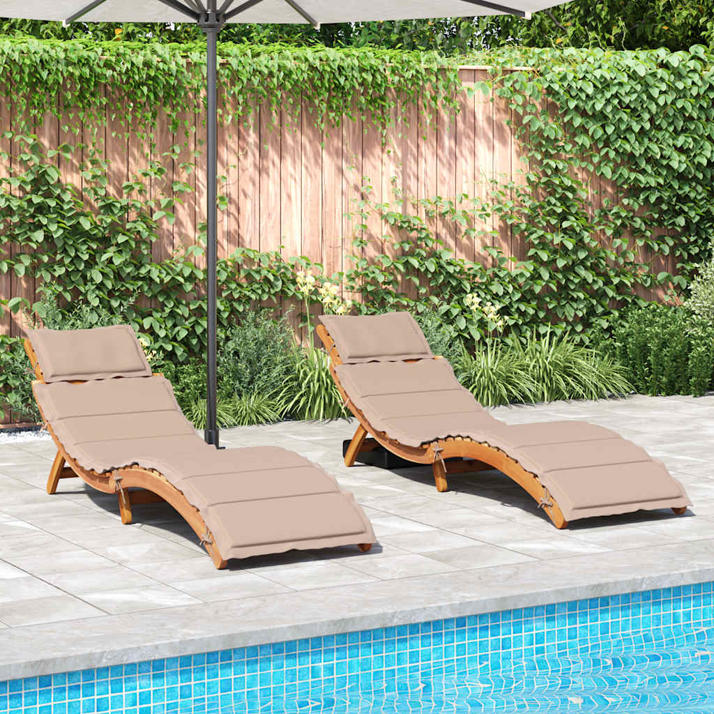 vidaXL Sun Loungers with Cushions 2 pcs Taupe Solid Wood Acacia 1