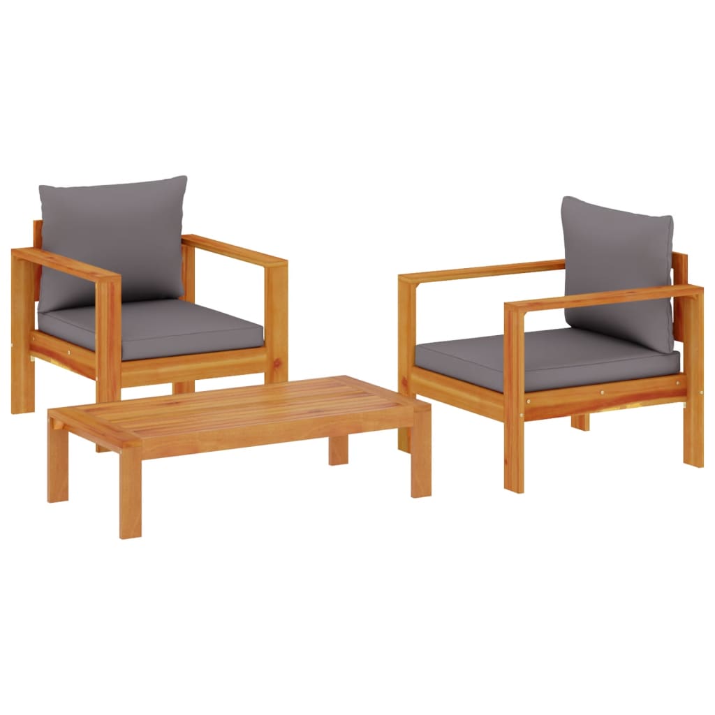 vidaXL 3 Piece Garden Sofa Set with Cushions Solid Wood Acacia 2