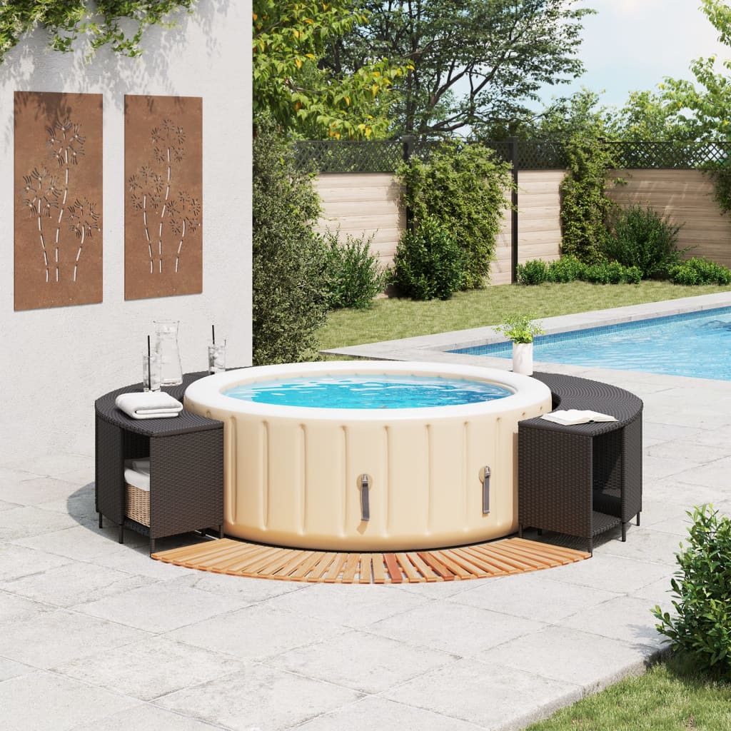 vidaXL Hot Tub Surround Black Poly Rattan and Solid Wood Acacia 2
