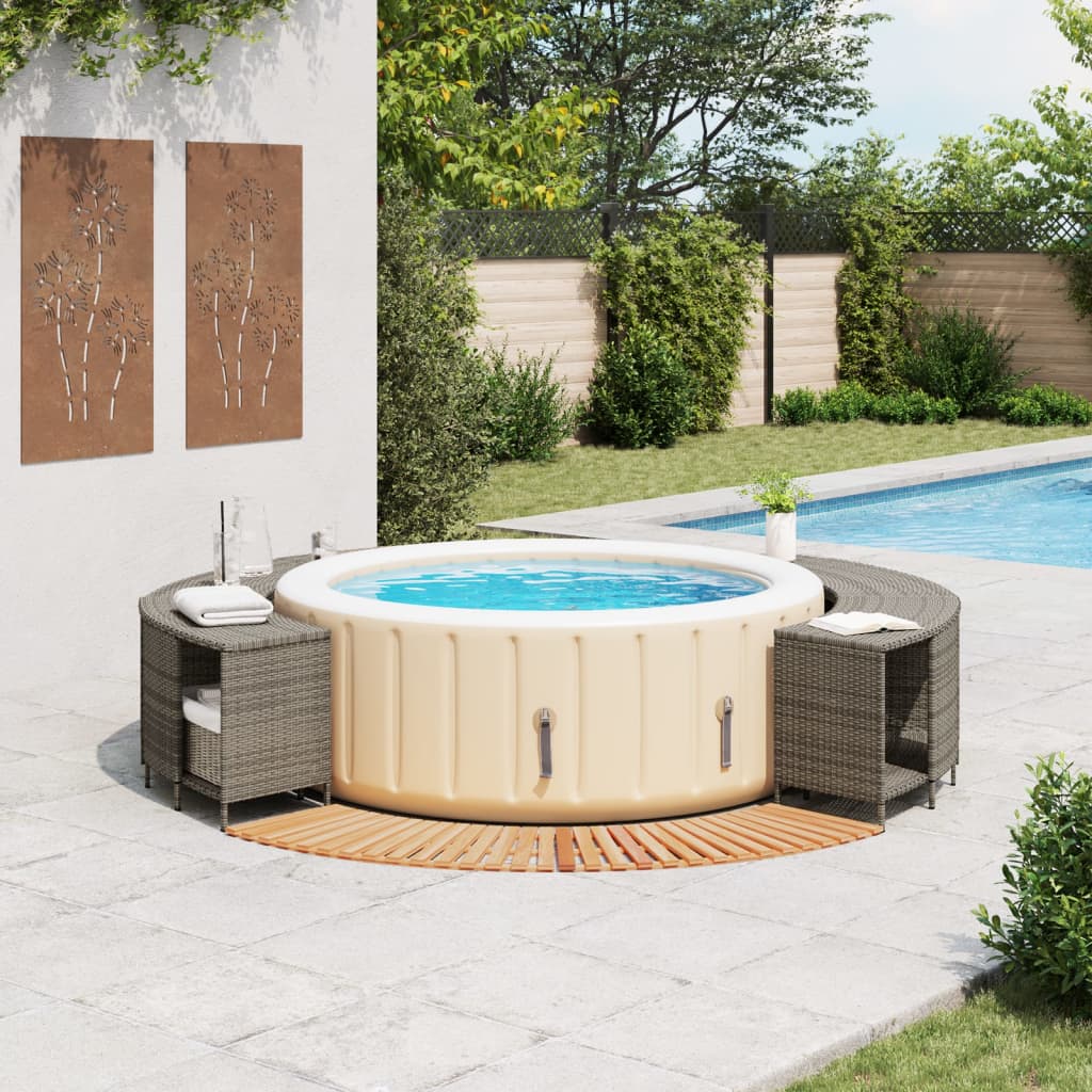 vidaXL Hot Tub Surround Grey Poly Rattan and Solid Wood Acacia 2