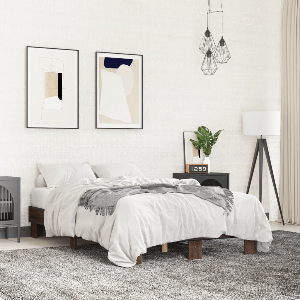 Bed Frame without Mattress Length 190 cm Brown Oak 135 cm