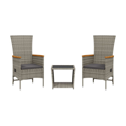 vidaXL 3 Piece Garden Dining Set with Cushions Grey Poly Rattan 2